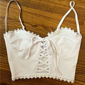 White Lace-Up Bustier Top